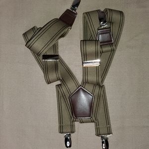 Stretchy Metal and Leather Olive Suspenders